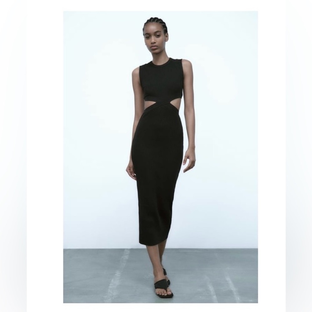Zara Cutout Midi Dress in black - NWT, size S